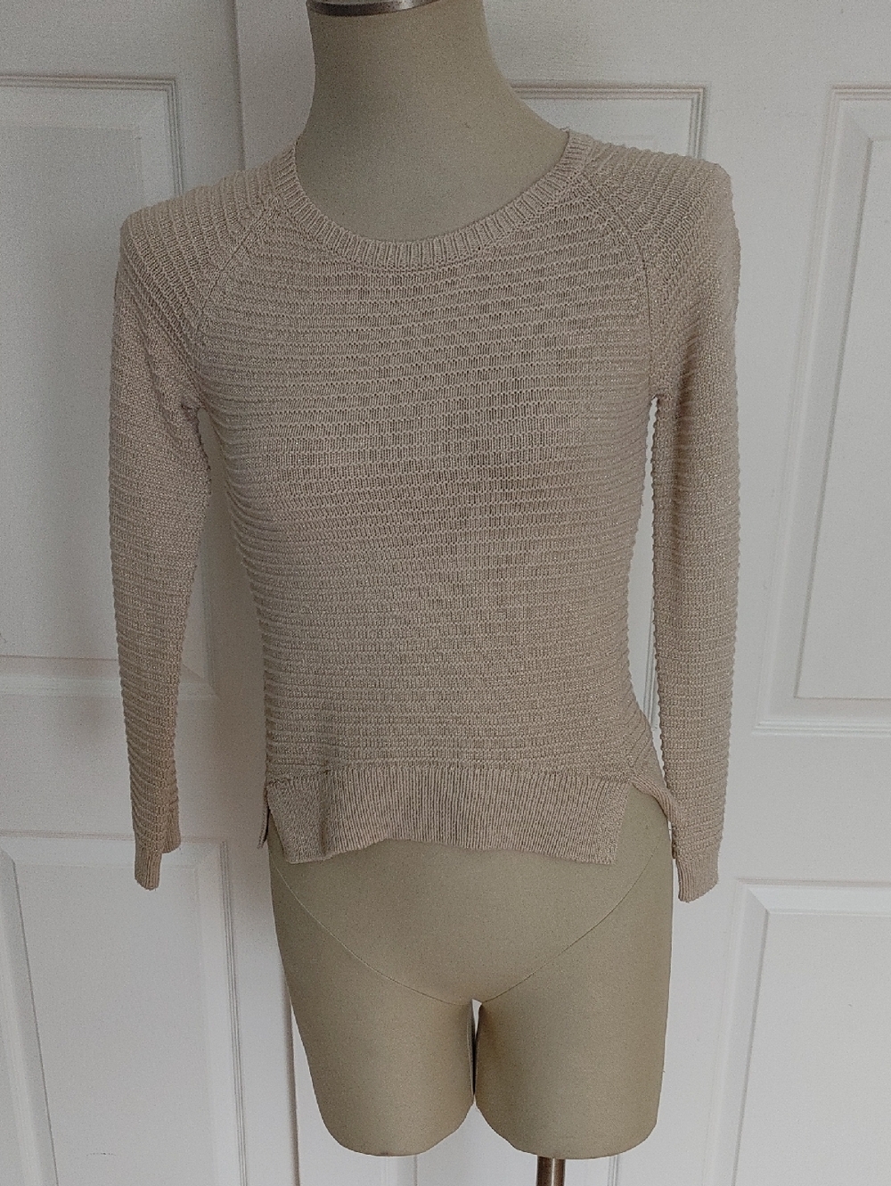 Crazy 8  Beige With Sparkling GOLD Accent Scoopneck Lightweight Knit Sweater